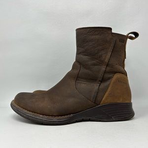 Merrell Travvy Women Sz 8 Leather Waterproof Ankle Boots Side Zipper Brown Tan